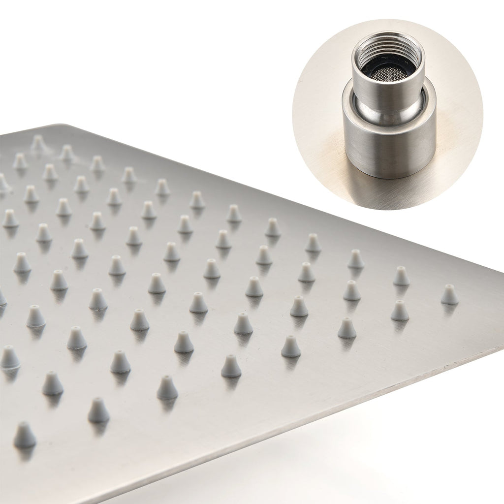 16 Inch Square Rain Shower Head Brushed Nickel Stainless Steel