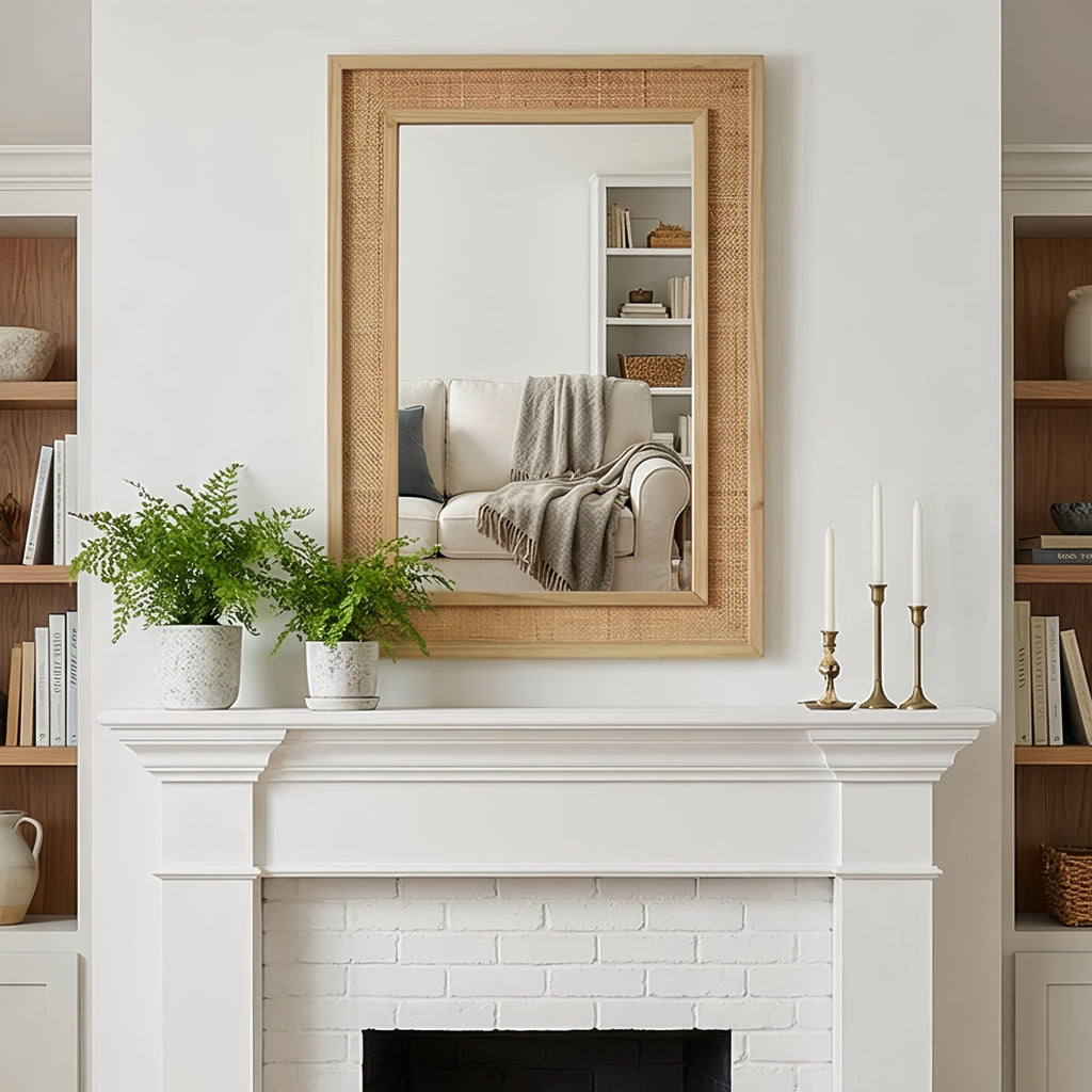 24x36 Rattan Rectangle Wood Frame Mirror