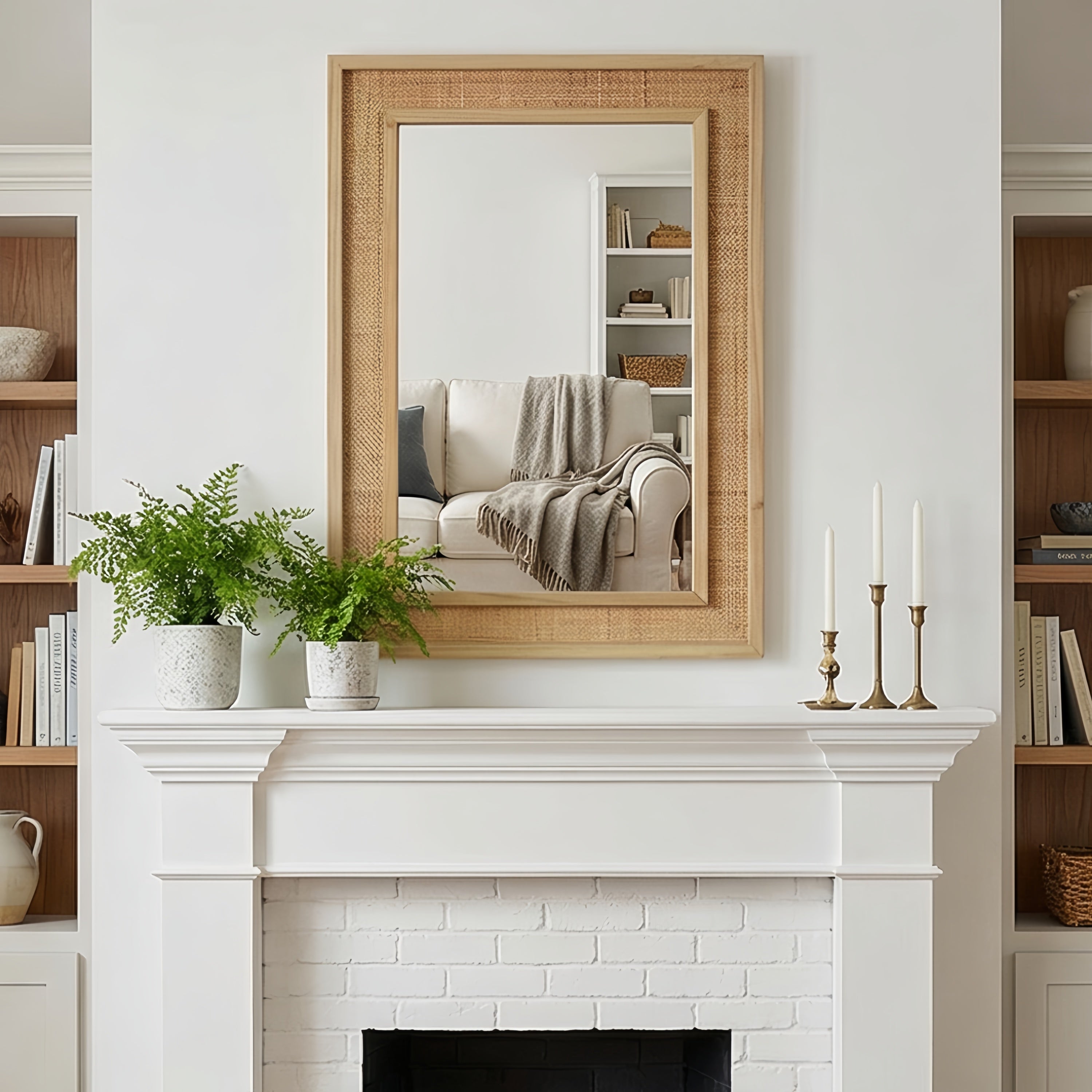 24x36 Rattan Rectangle Wood Frame Mirror