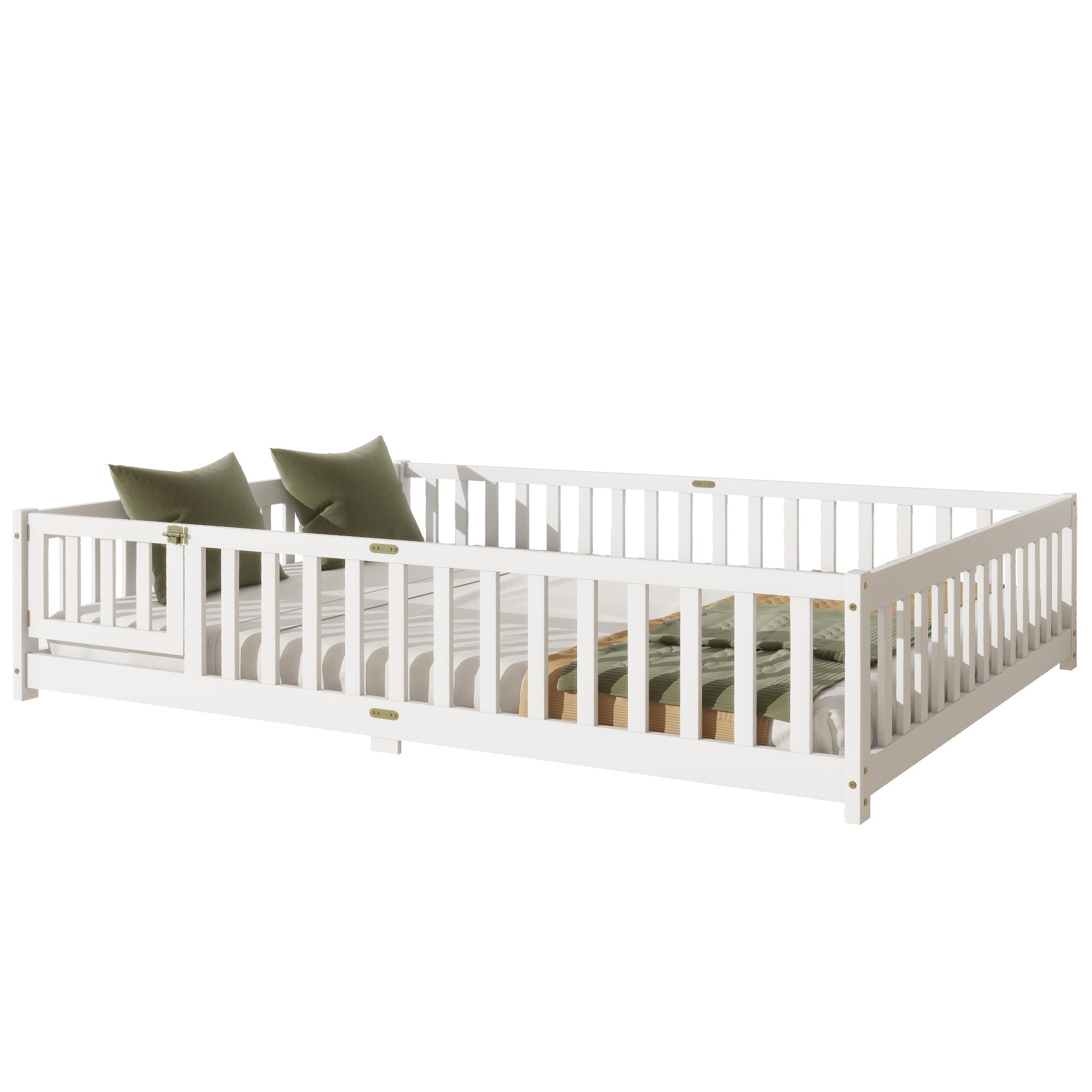 Queen Size Floor Bed with Safety Guardrails and Door