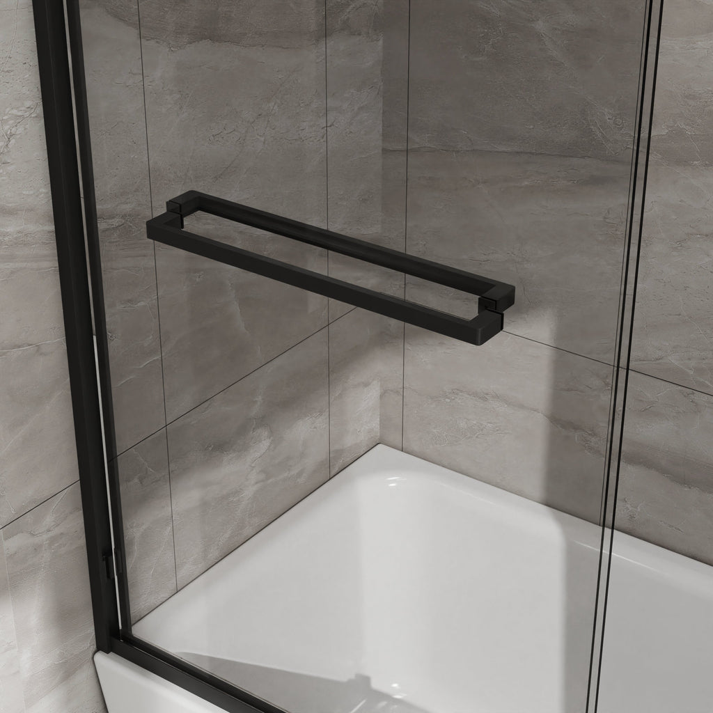 Double Sliding Bathtub Shower Door with SGCC Clear Tempered Glass, Matte Blac