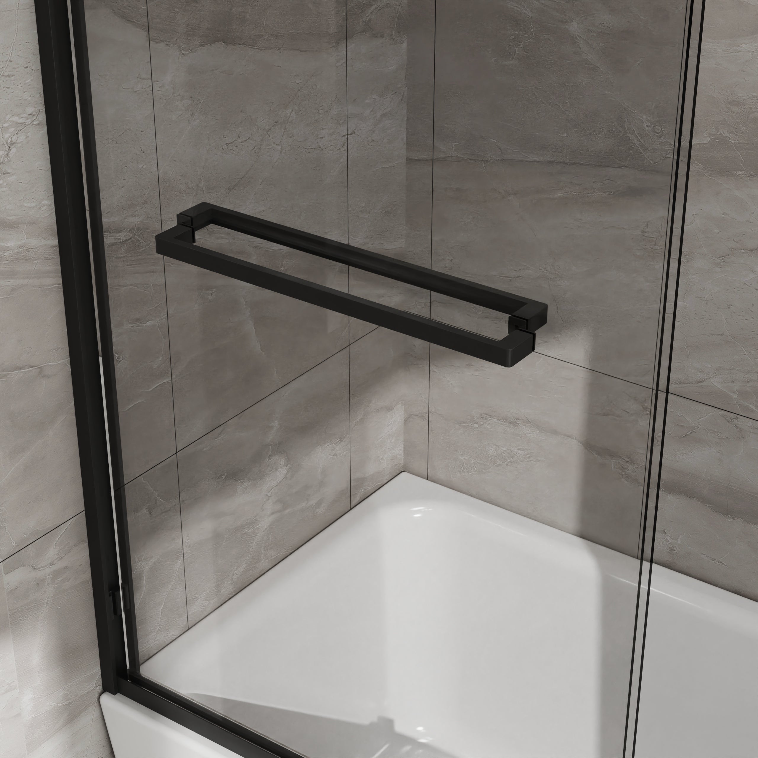 Double Sliding Bathtub Shower Door with SGCC Clear Tempered Glass, Matte Blac