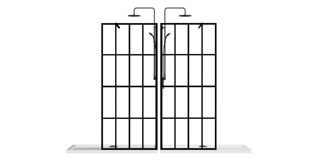 46' X 72' Shower Screen for Walk-in Wet-room Black Full-frame 4 Tempered Glass