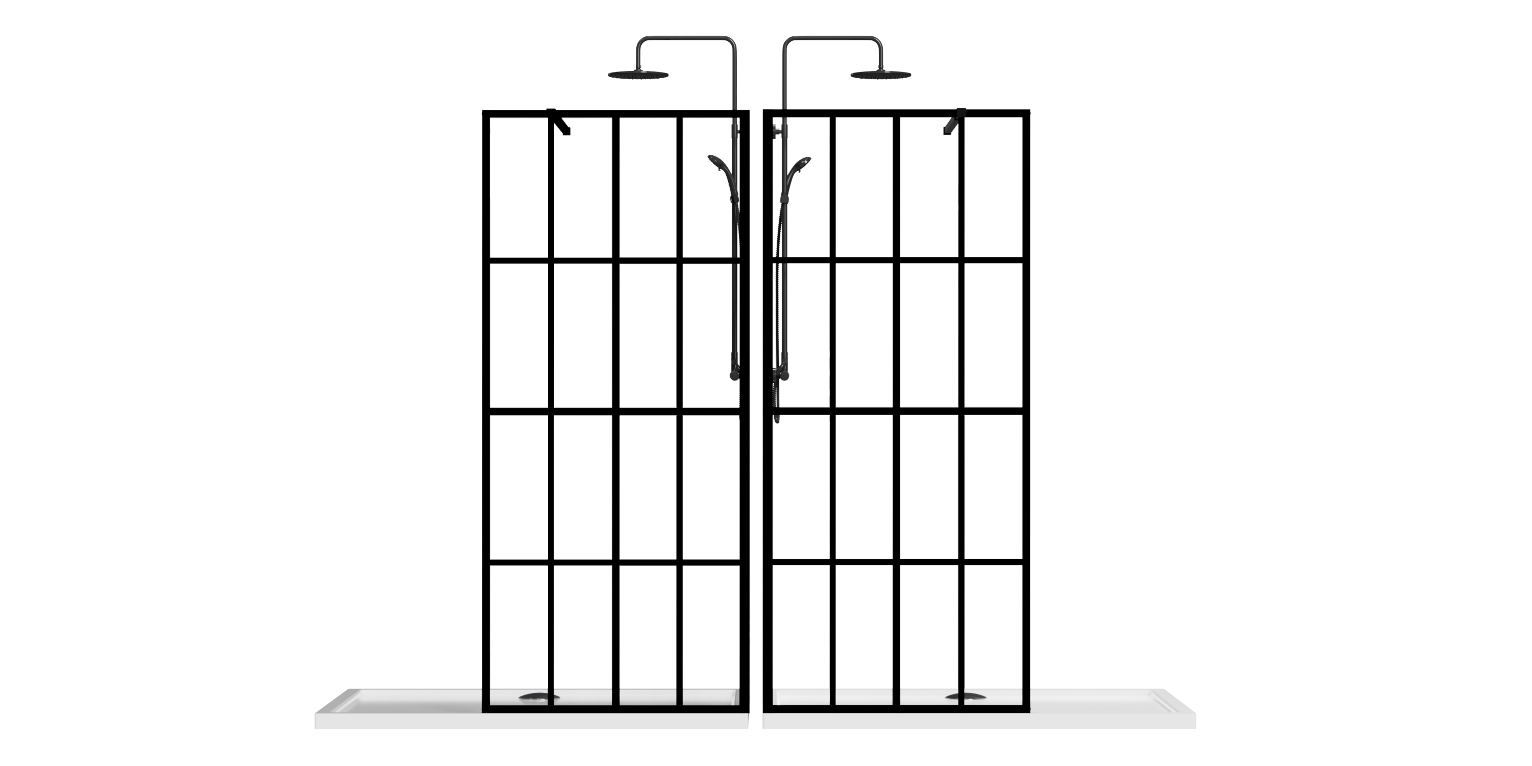 46' X 72' Shower Screen for Walk-in Wet-room Black Full-frame 4 Tempered Glass