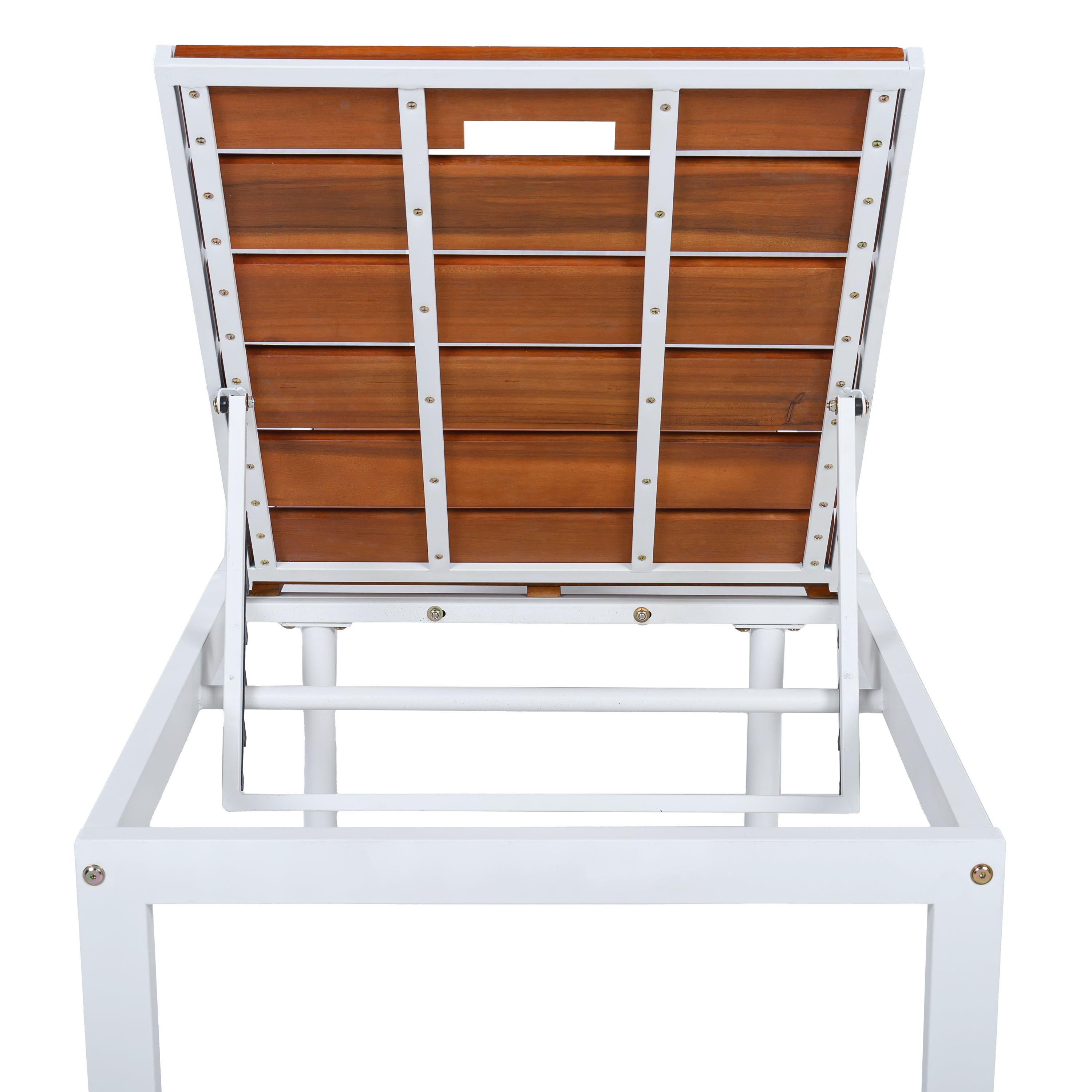 Outdoor Chaise Lounge Acacia Wood Steel Frame White Brown 78.7
