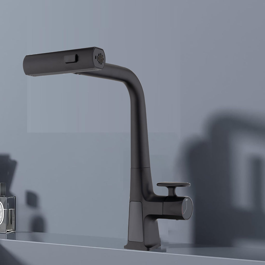 Matte Black Waterfall Kitchen Faucet Pull Down Sprayer 15.75