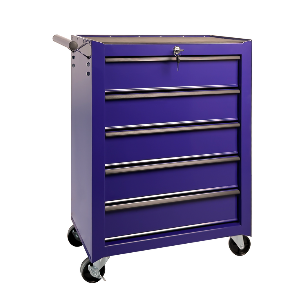 5-Drawer Rolling Metal Tool Chest Cabinet, Purple Steel Storage