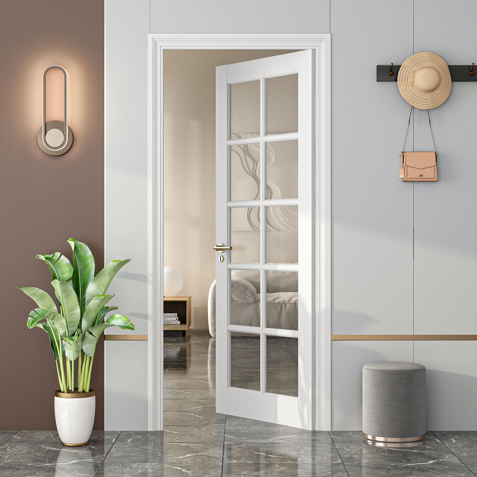 28' X 80'10-Lite Preassembled Clear Glass French Door, for Closet Pantry