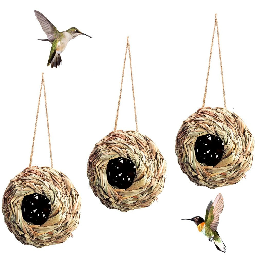 Natural Grass Hanging Bird Hut 3 Pack