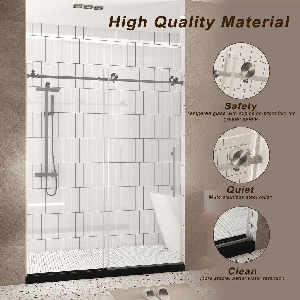 Frameless Shower Door 44-48" W x 76" H Tempered Glass