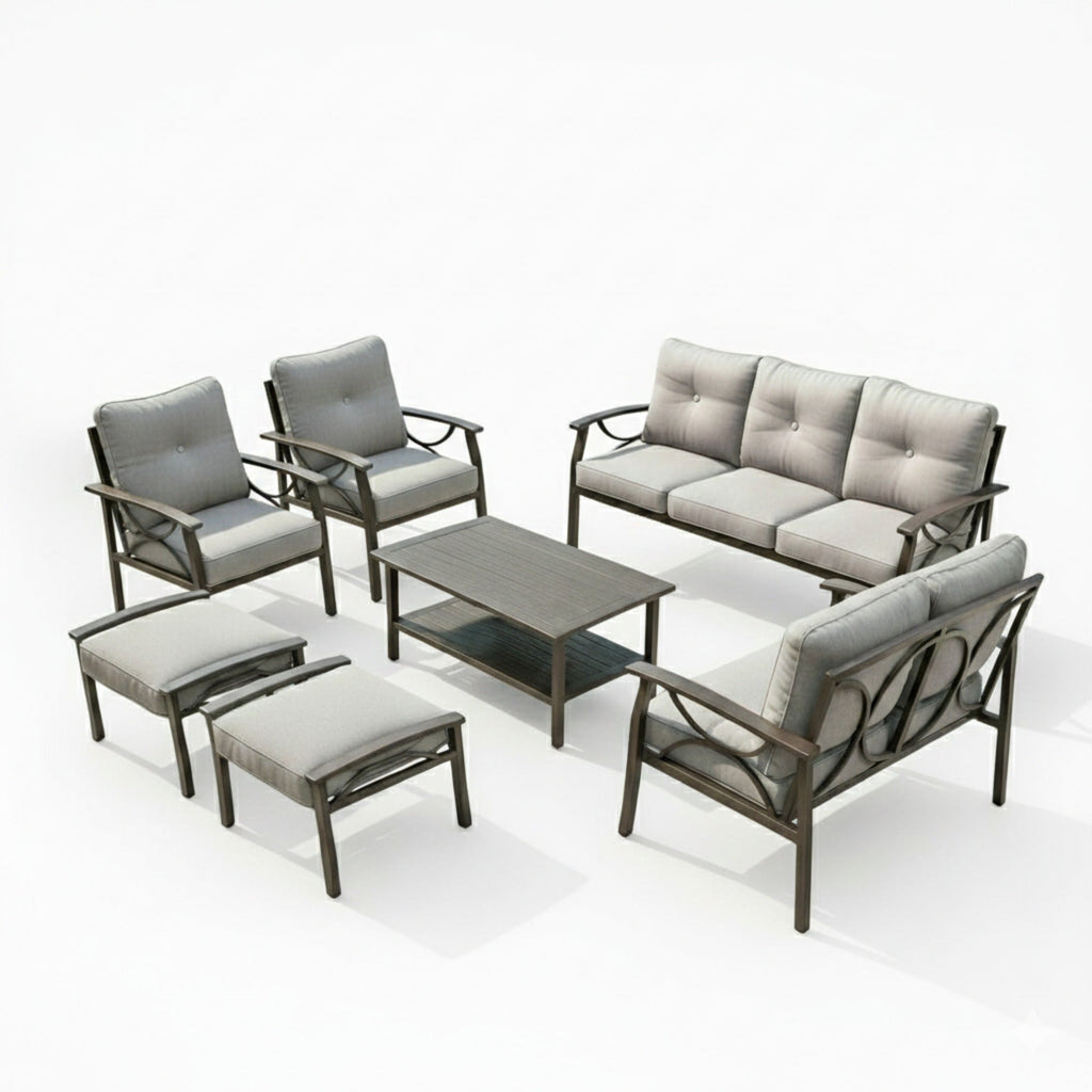 Outdoor Patio Set Steel 7 Piece Seats 9 Khaki Gray
