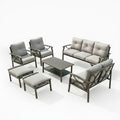 Outdoor Patio Set Steel 7 Piece Seats 9 Khaki Gray