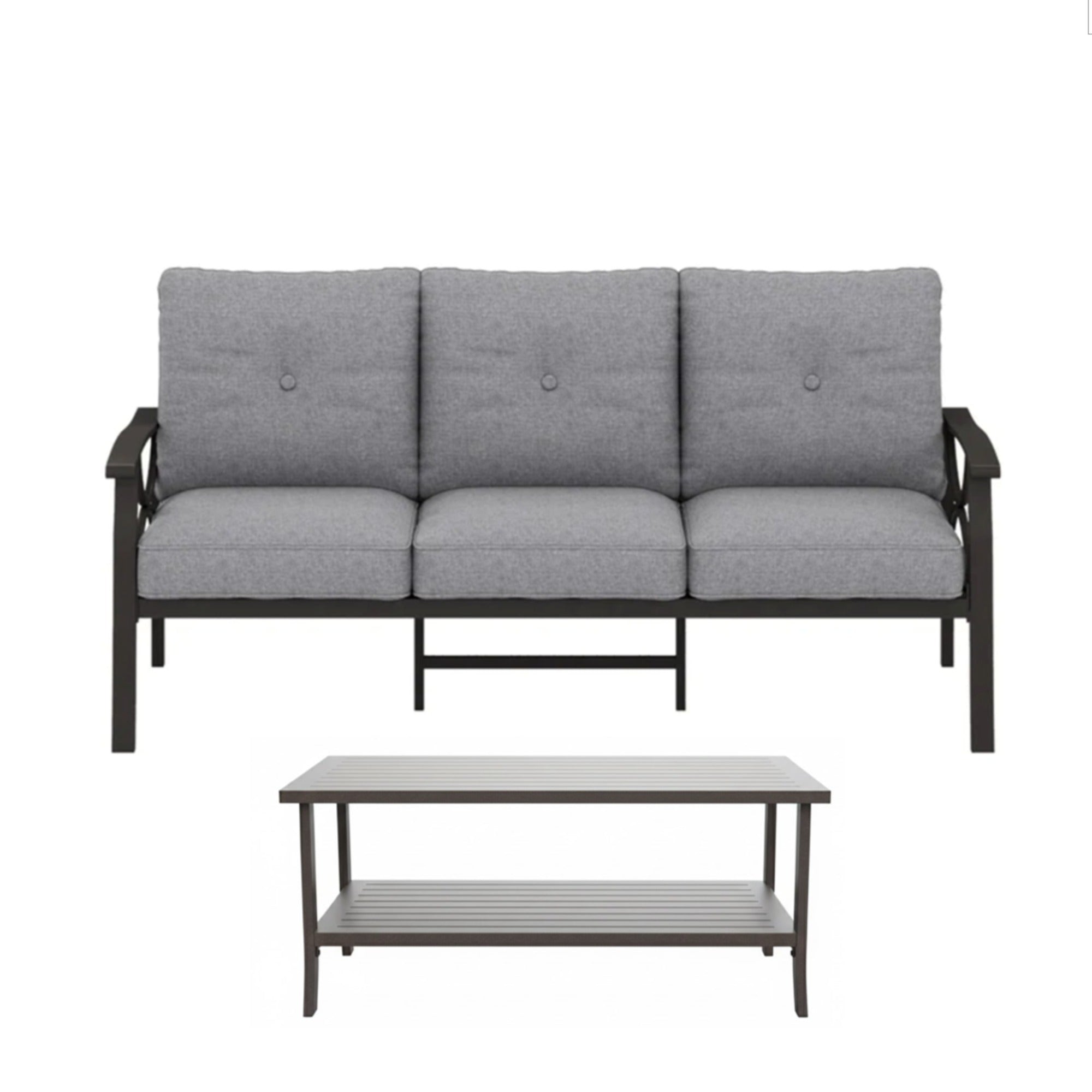 Outdoor Patio Set Steel 7 Piece Seats 9 Khaki Gray