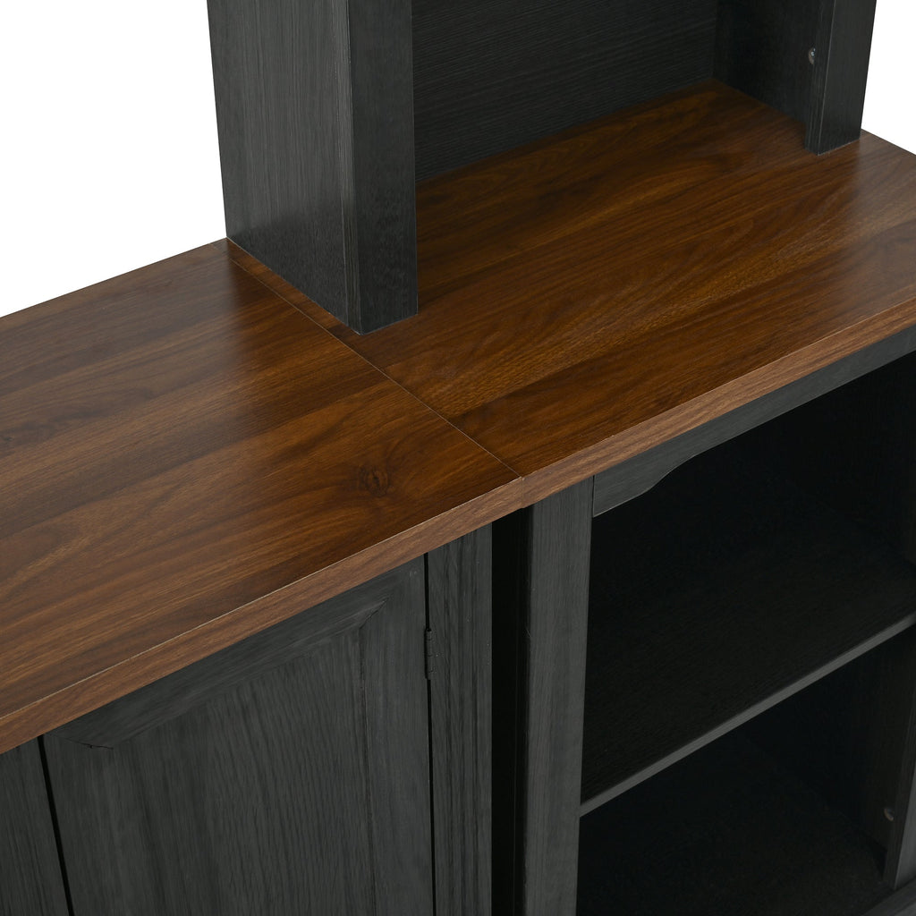 TV Stand 3-Piece Set MDF Walnut Gray Curved Cabinets Fits 70 In TV 109 In