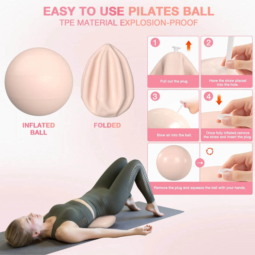 14" Pilates Ring Set Fitness Circle w/ Mini Ball Resistance Bands Workout