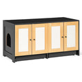 Black Double Litter Box Enclosure with Rattan Doors