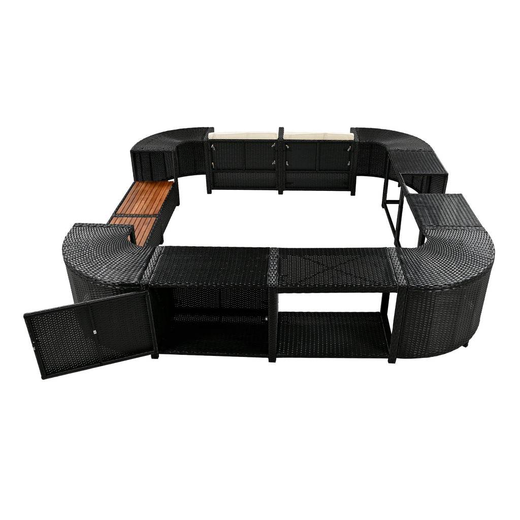 Outdoor Rattan Sectional Sofa Set with Storage, Beige