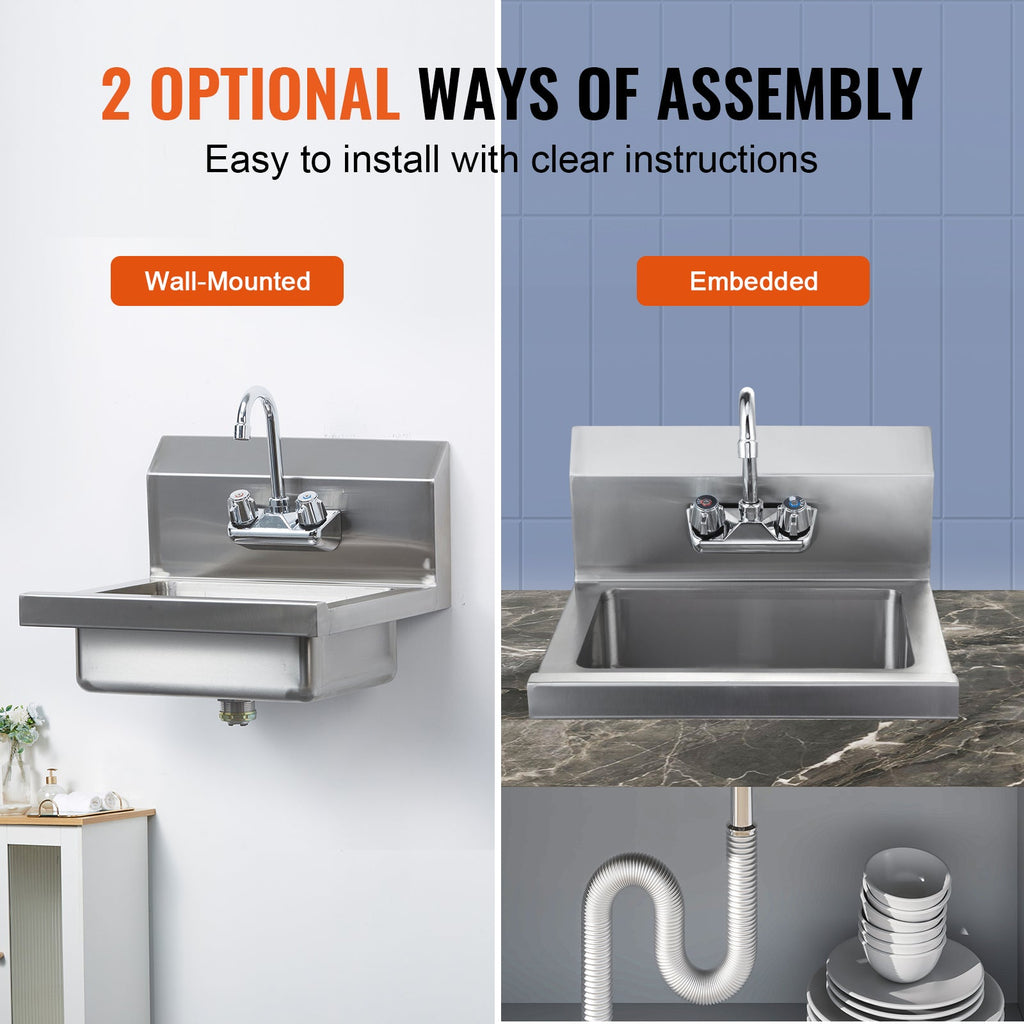 Stainless Steel Wall Mount Hand Sink 17 x 12.8