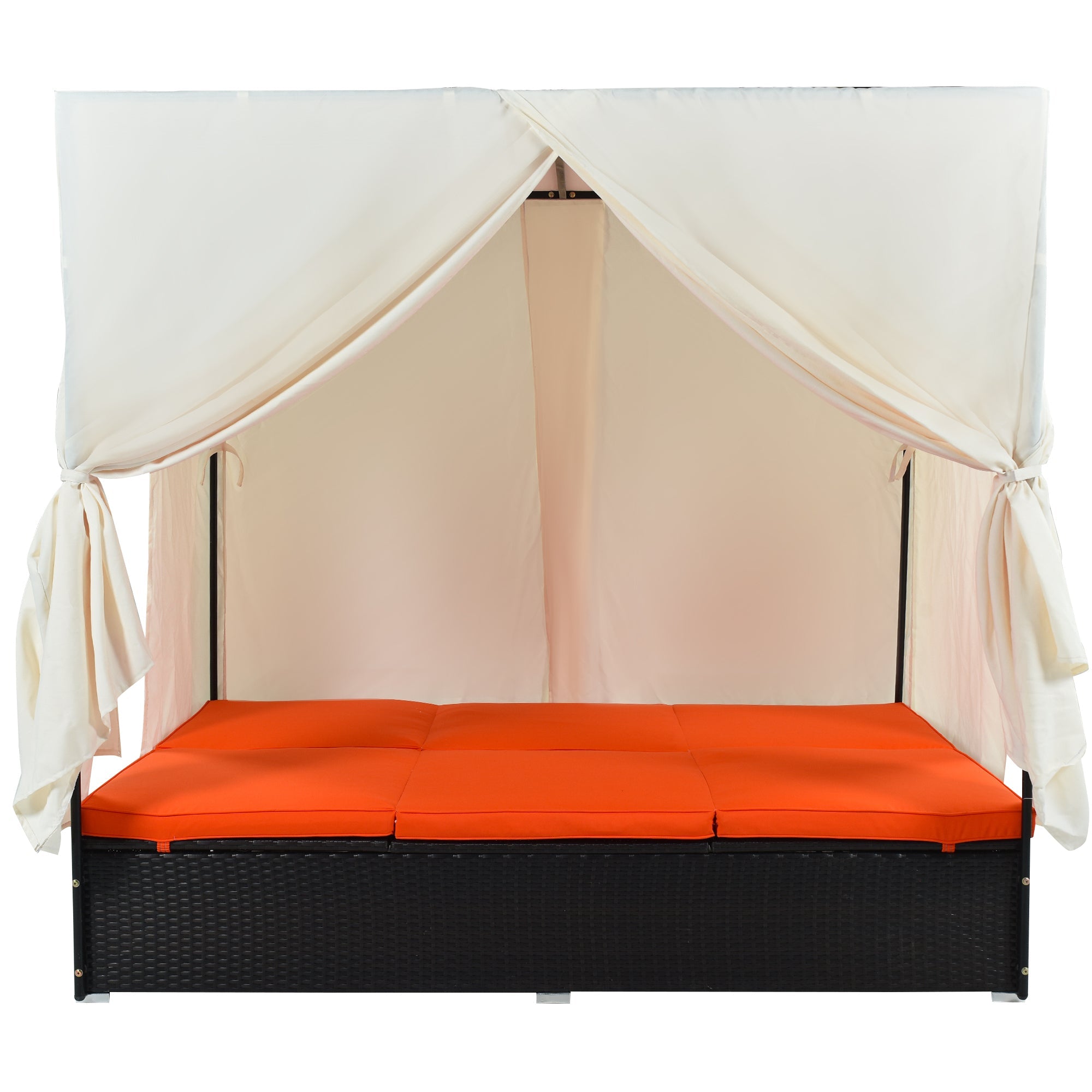 Outdoor Double Chaise Lounge Daybed with Curtains,Patio Outdoor Sunbed with