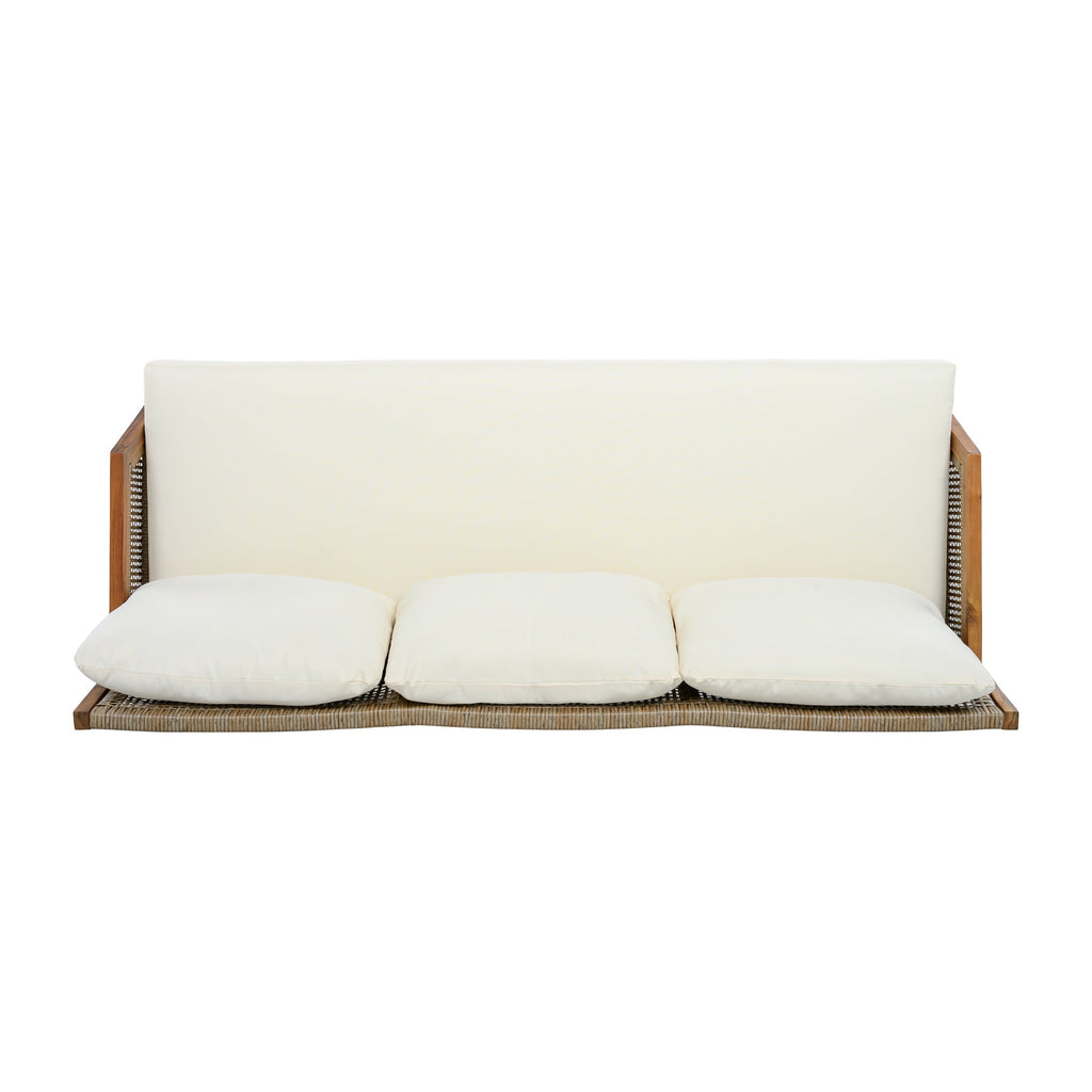 4 Piece Acacia Wood Patio Sectional Sofa Set with Coffee Table