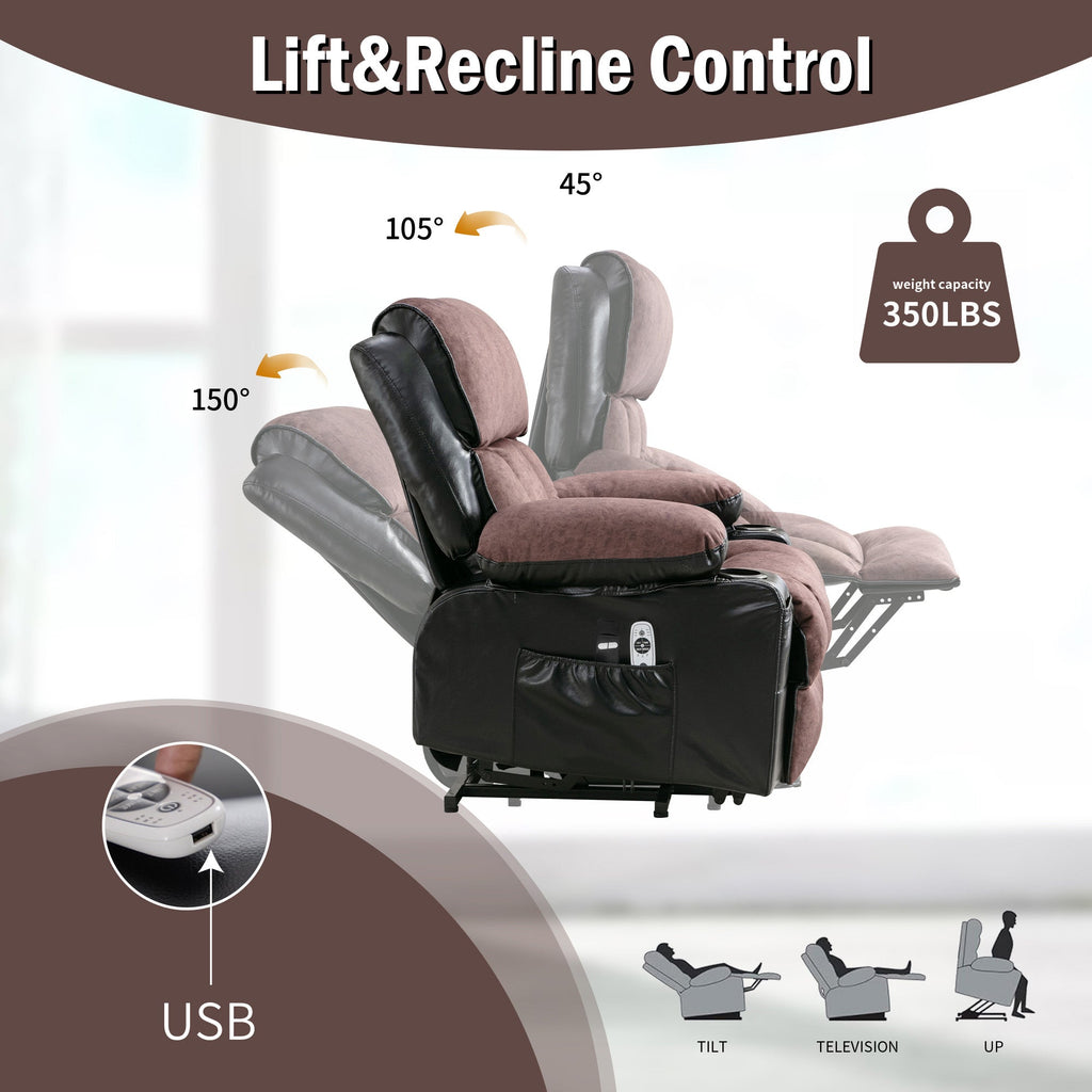 Electric Lift Chair Massage Recliner Heating Vibration USB Black Brown