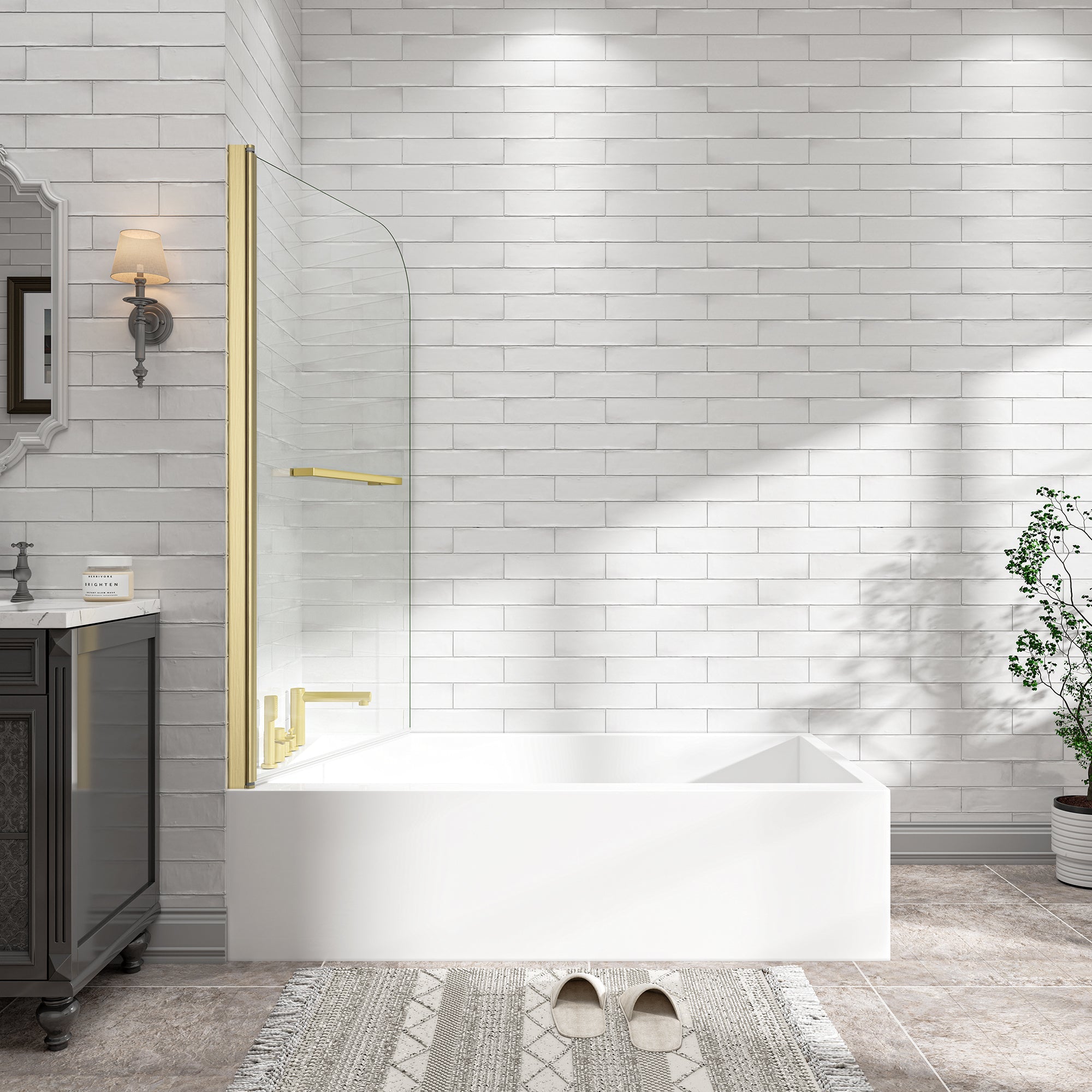 31"-32" W x 55" H Brushed Gold Frameless Pivot Shower Door