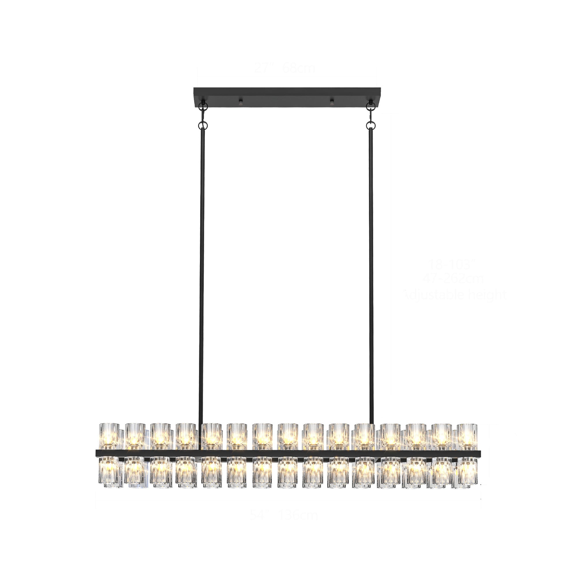 Rectangular Crystal Chandelier Black Frame K9 Crystals Living Dining