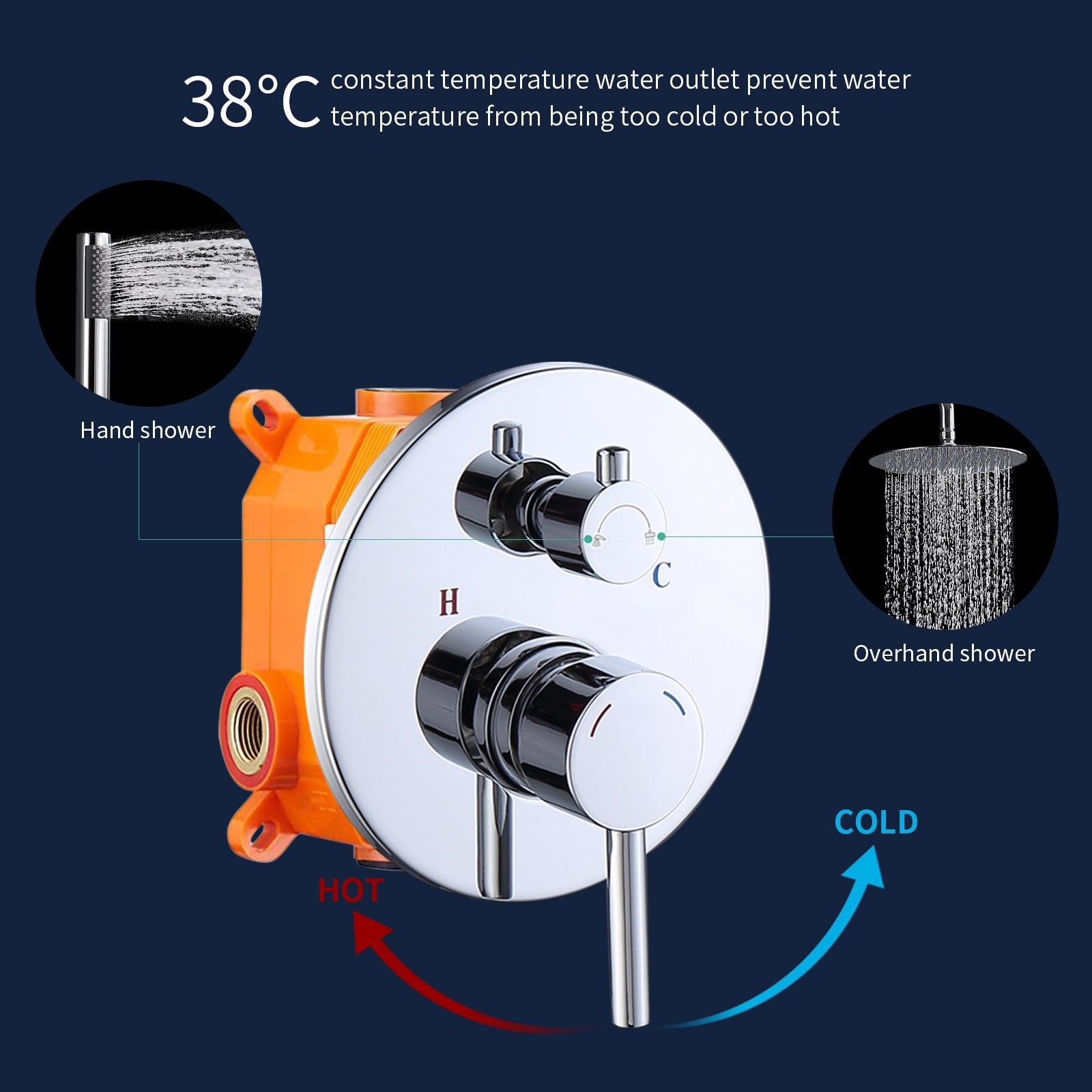 Chrome Wall Mounted Rainfall Shower System with Handheld Faucet