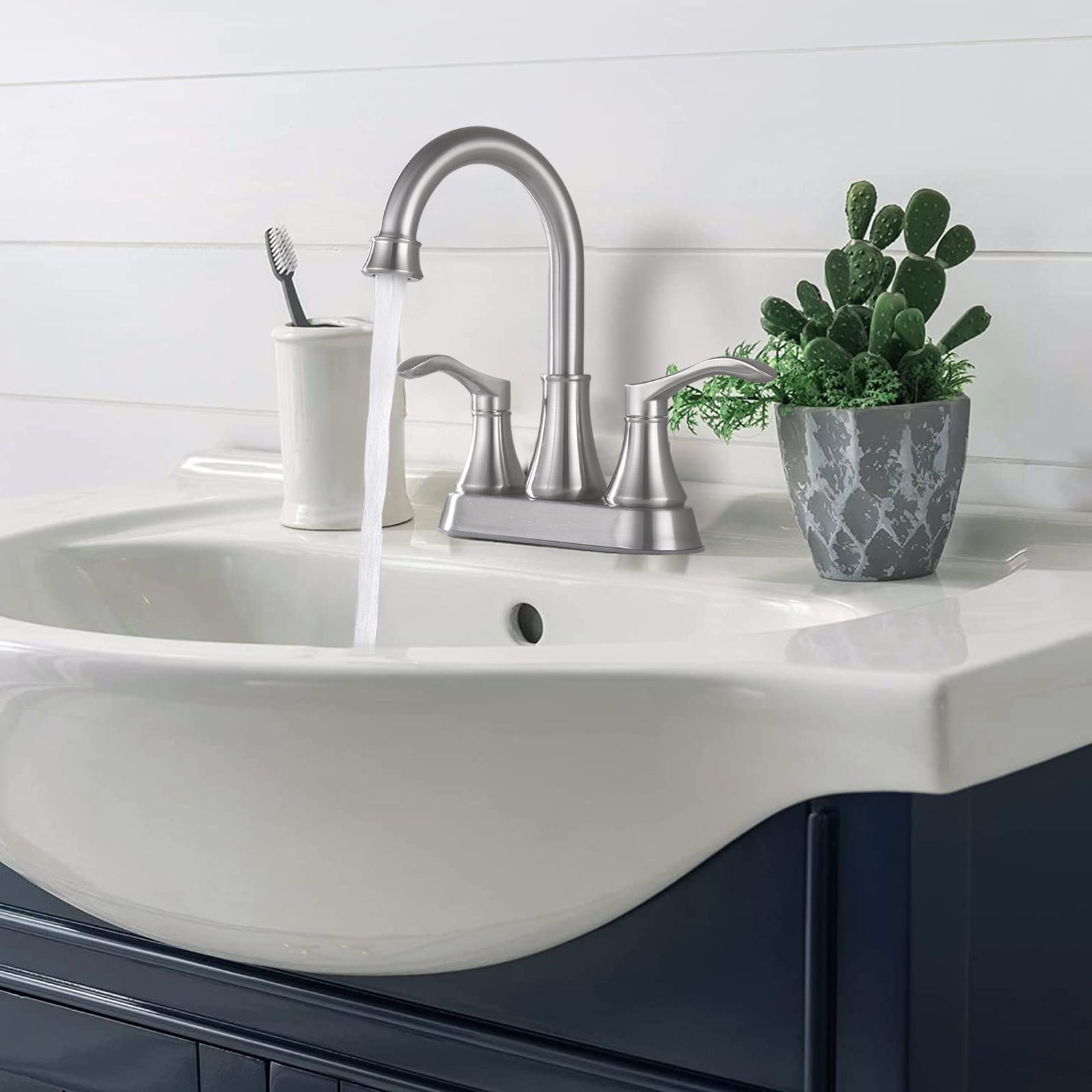 4" Centerset Bathroom Faucet 360 Swivel Spout Brushed Nickel