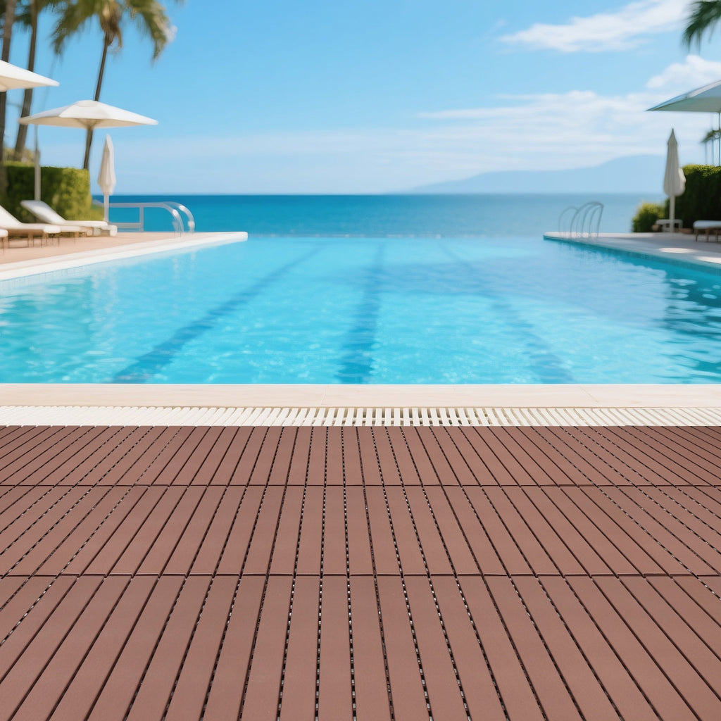 22-Piece Brown Interlocking Deck Tiles 24x12 Inch Polypropylene