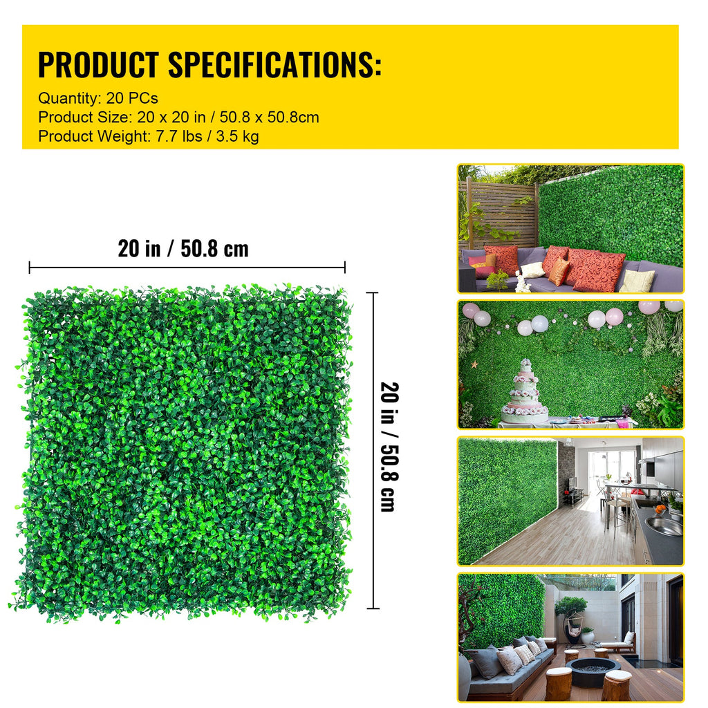 Artificial Boxwood Hedge Wall Panels 20 Pack 20"x20" Privacy