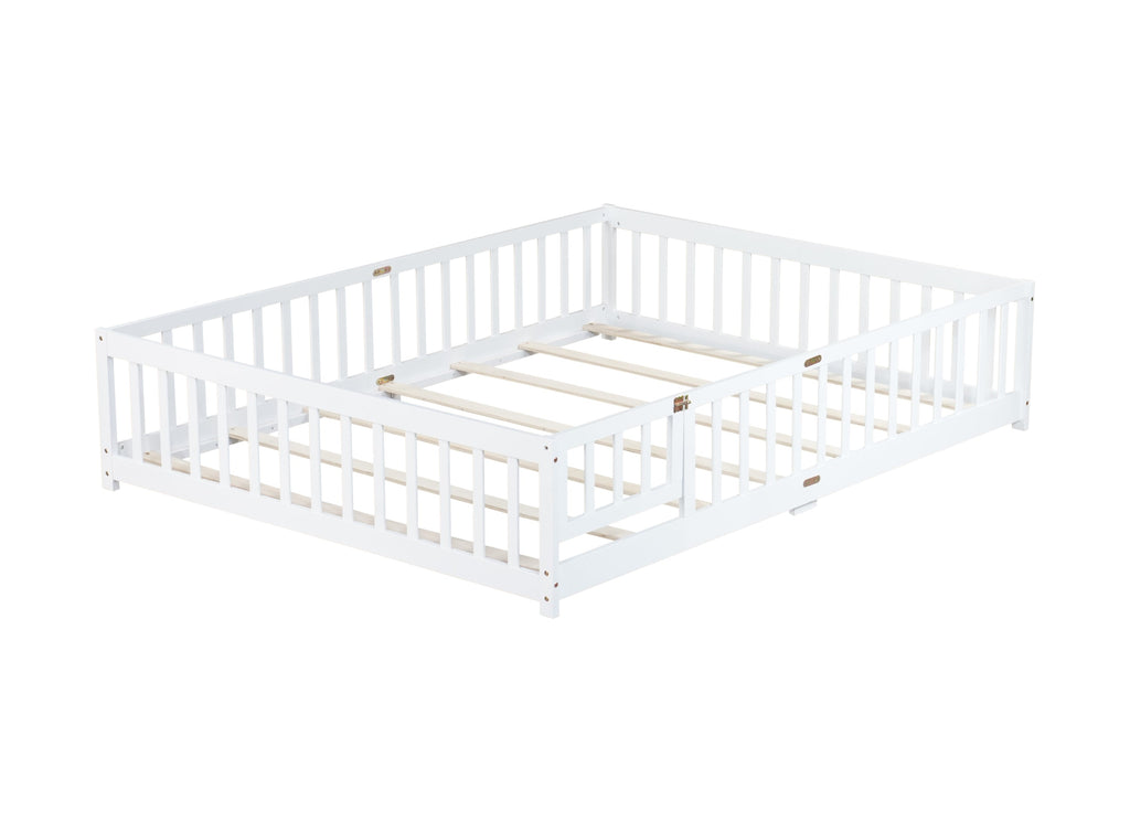 Queen Size Floor Bed with Safety Guardrails and Door