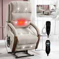Power Beige Chenille Lift Recliner Chair Dual Motor 350 LBS