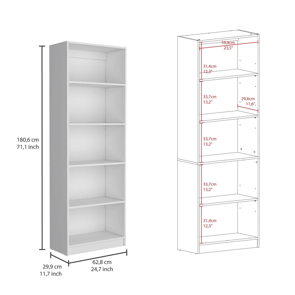 White 4-Shelf Bookcase with Multi-Tiered Storage for Office