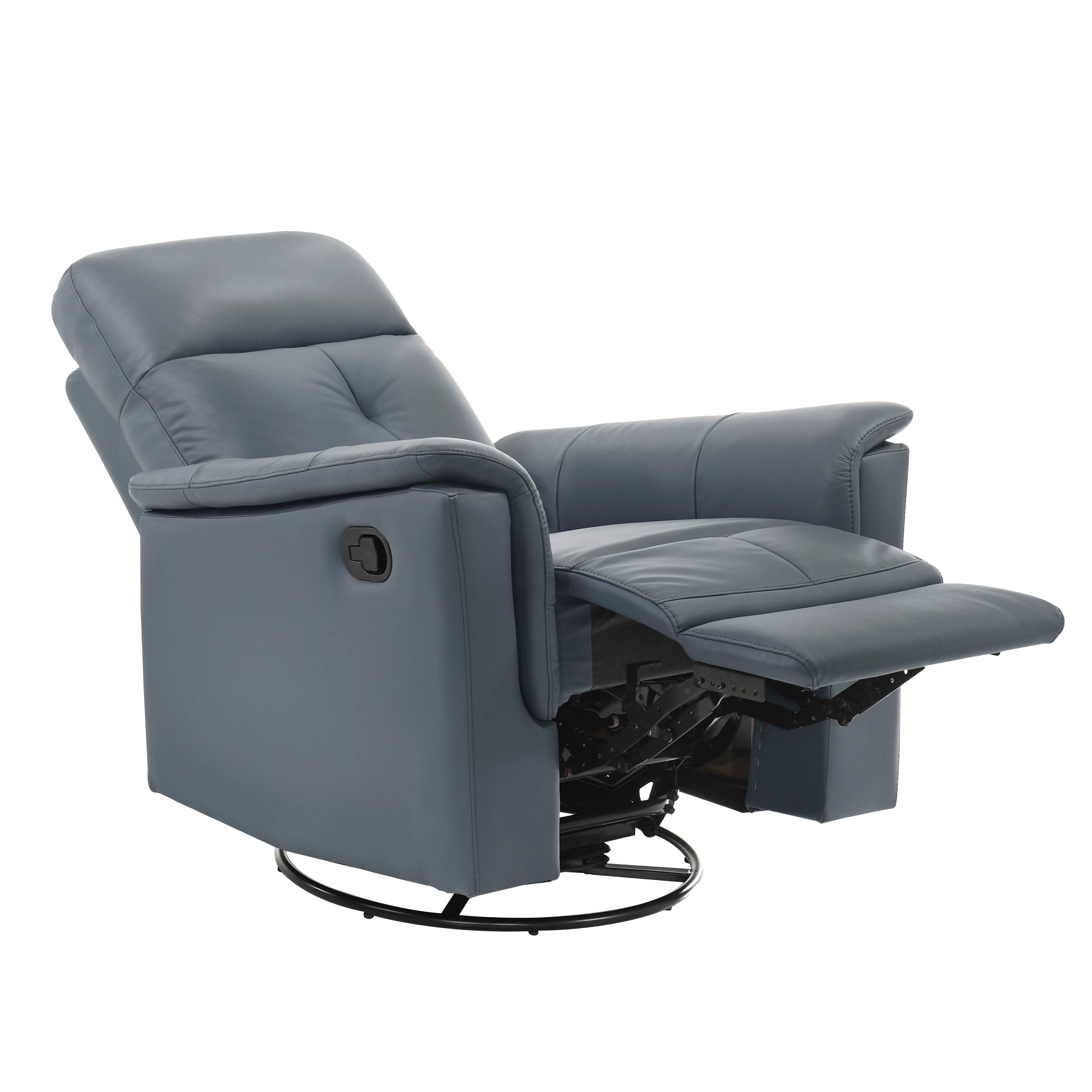 Blue Gray Leather Reclining Swivel Glider Chair
