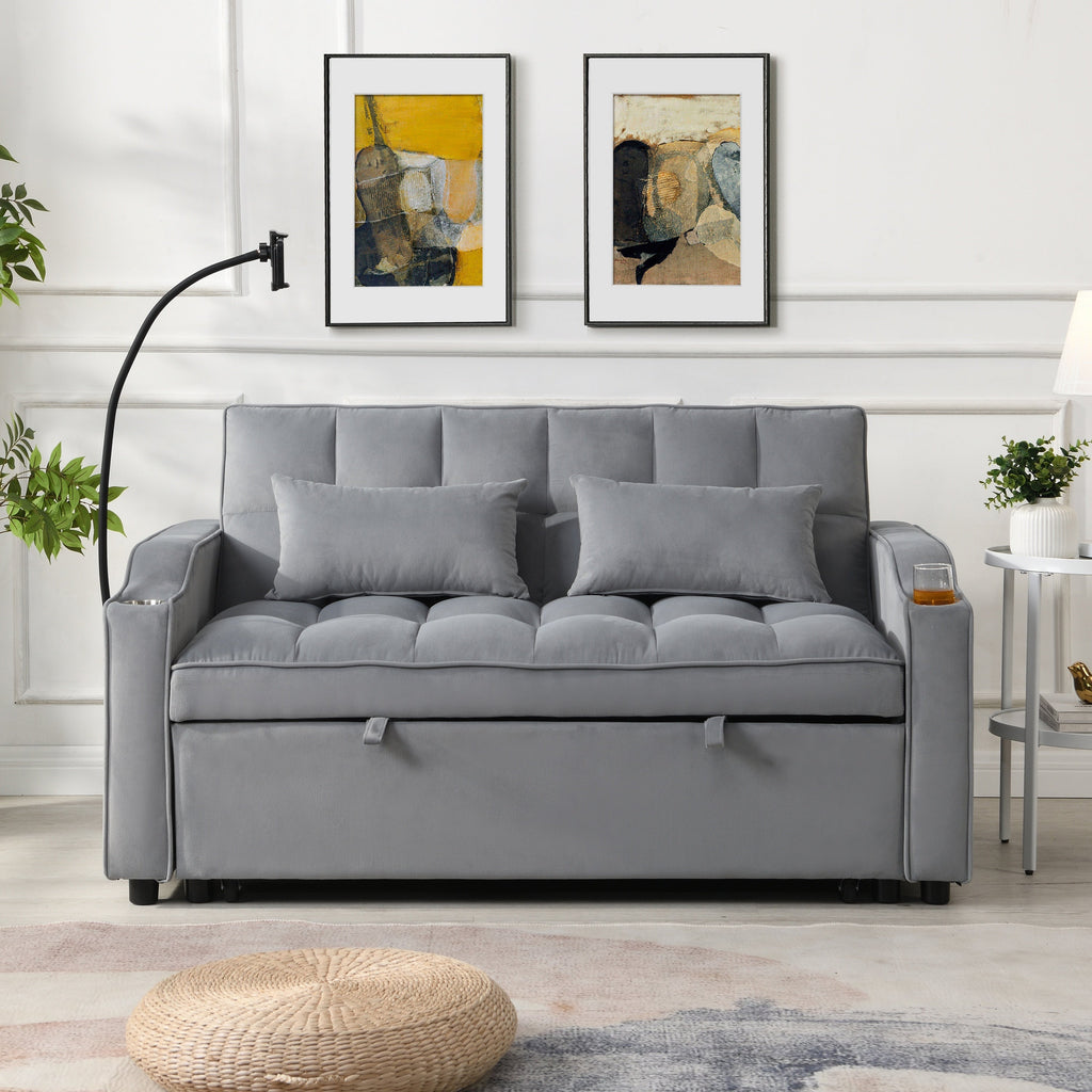 Modern Velvet Loveseat Futon Sofa Bed with Reclining Back