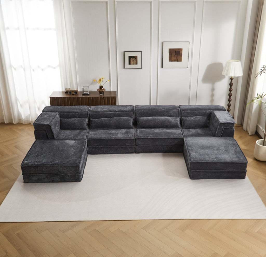 Sectional Sofa Bed Modular Circle Fleece Dark Gray 4 Seat 157 In Convertible