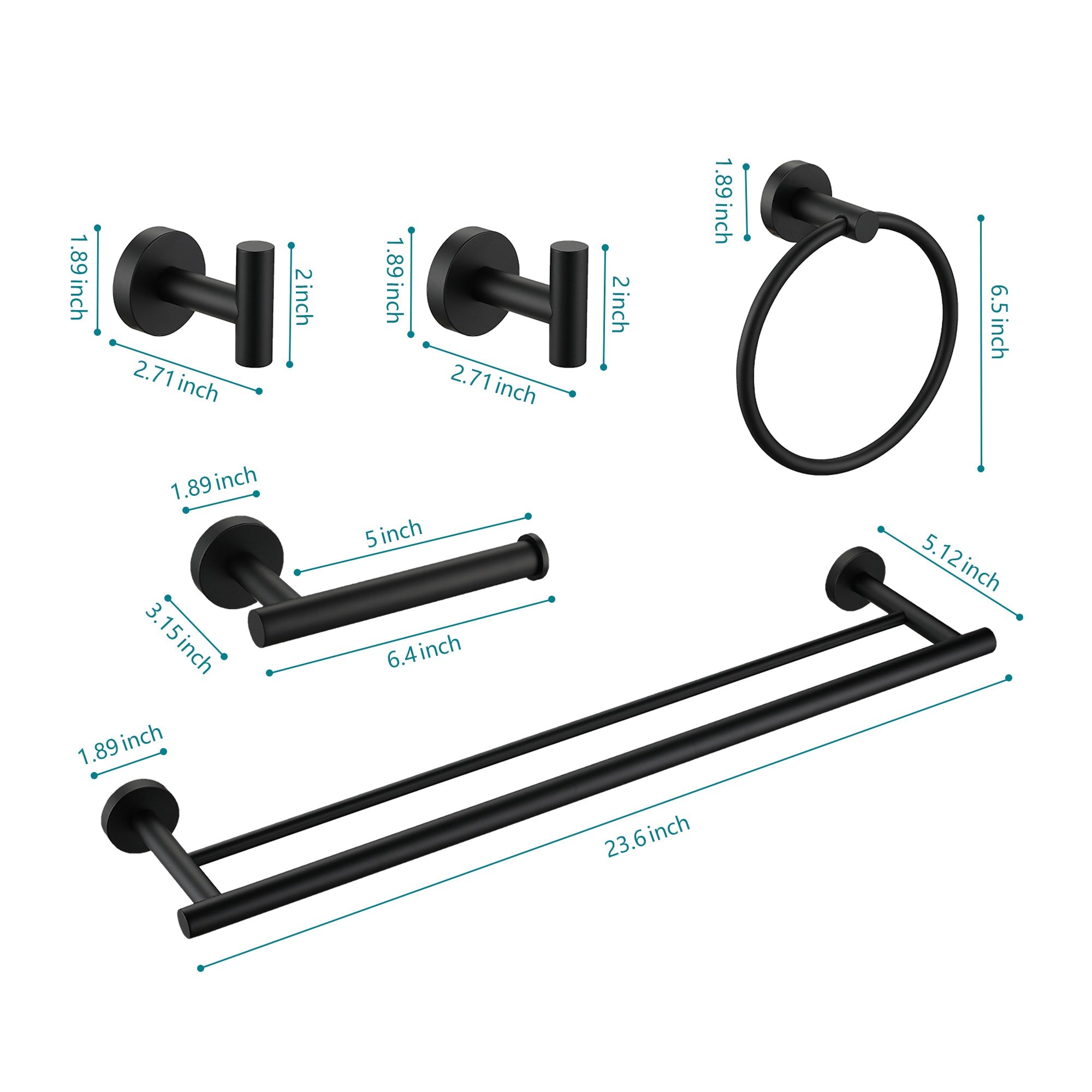 5 Piece Wall Mount Bathroom Towel Rack Set