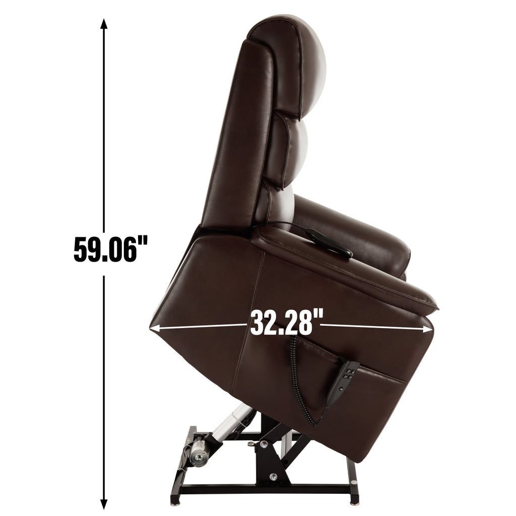 Brown Leather Power Lift Recliner Chair 350 LBS Heat Massage