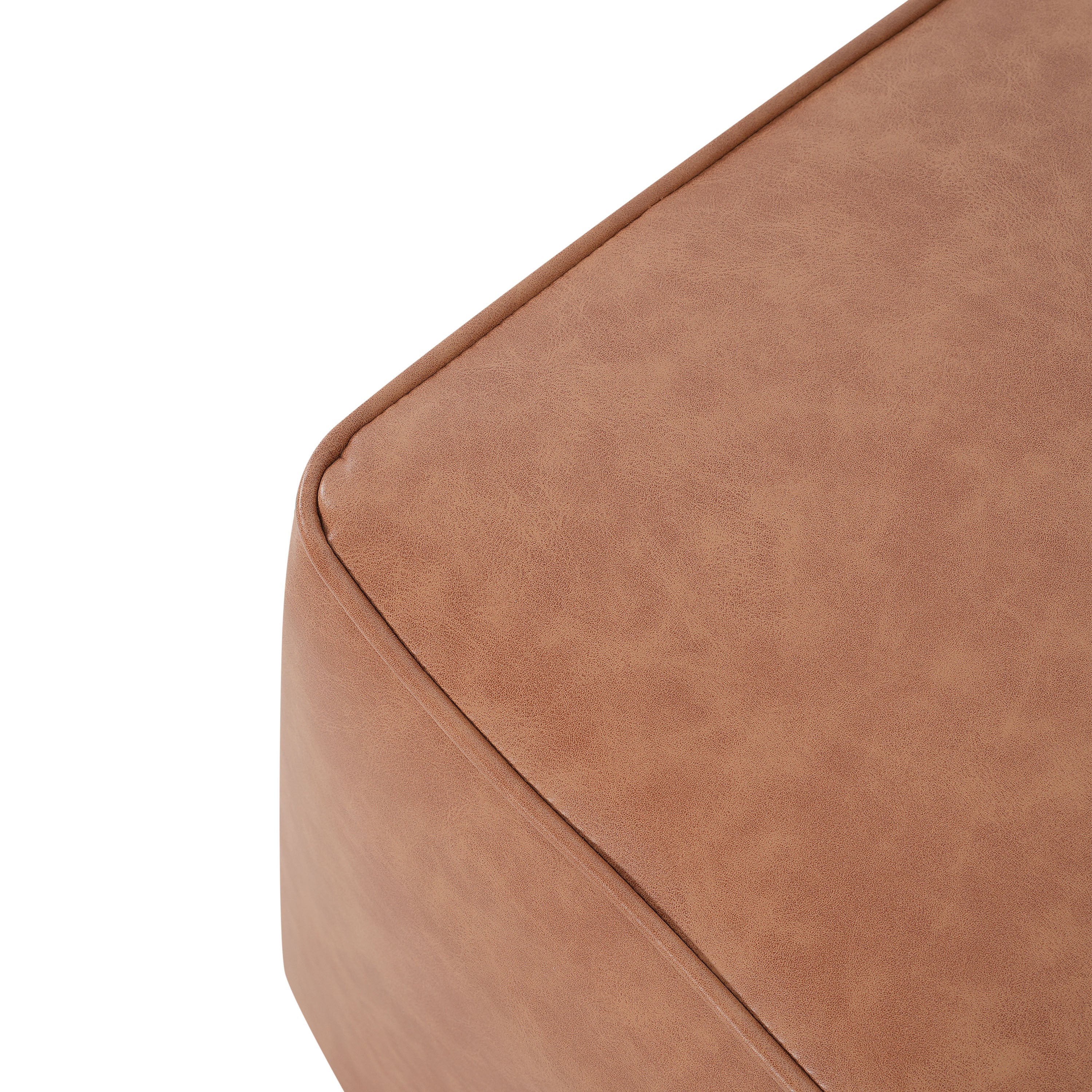 Upholstered Square PU Leather Ottoman Tan Brown 26.6x29.6x15.2
