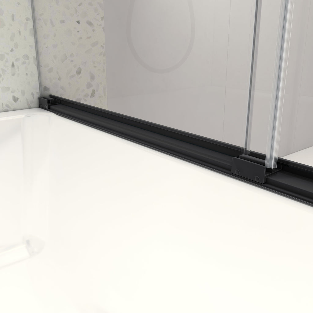 54" Frameless Double Sliding Shower Door Matte Black 8mm Tempered Glass