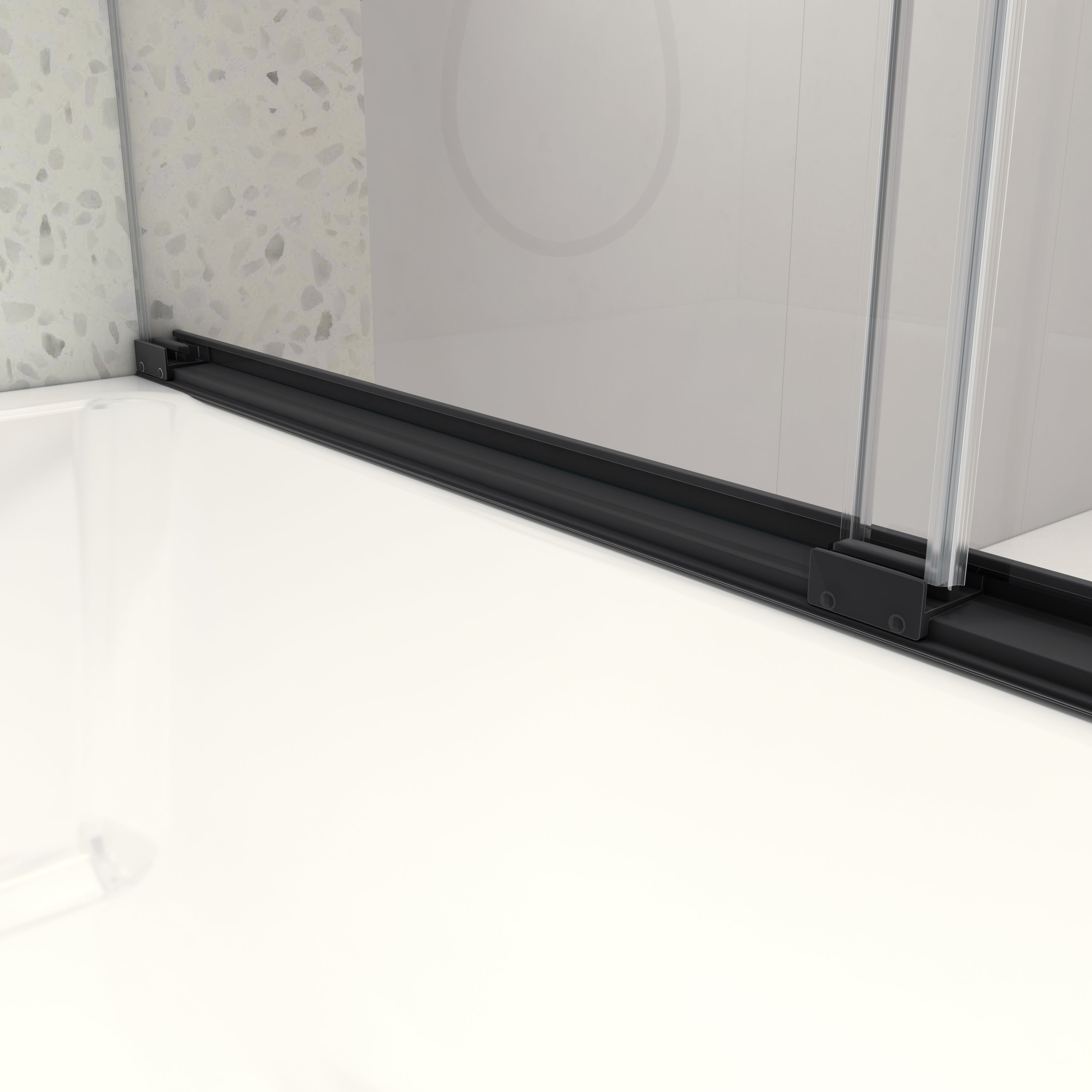 54" Frameless Double Sliding Shower Door Matte Black 8mm Tempered Glass