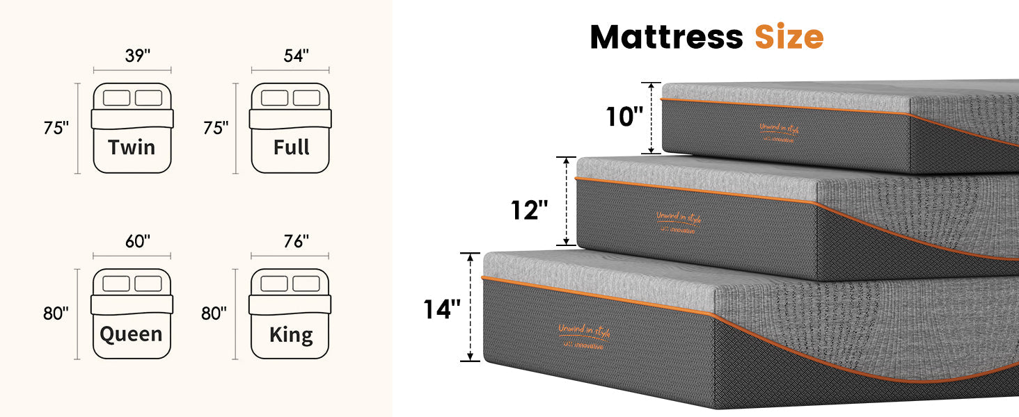 King Size 10 Inch Memory Foam Mattress, Cooling Breathable