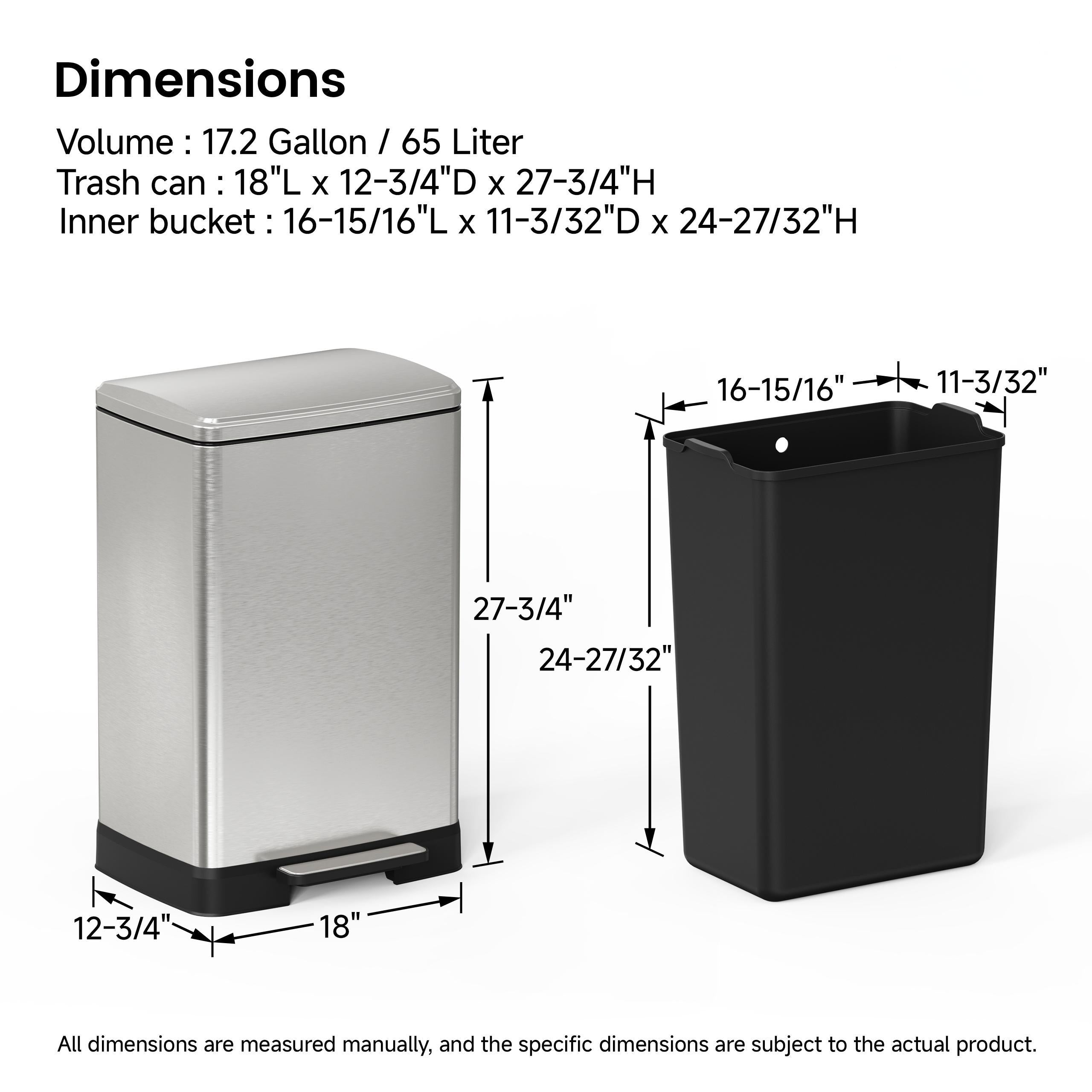 17 Gallon Brushed Nickel Pedal Trash Can Soft Close Lid