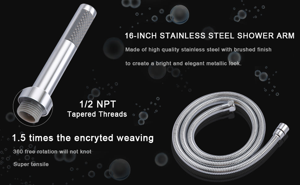 Chrome Wall Mounted Rainfall Shower System with Handheld Faucet