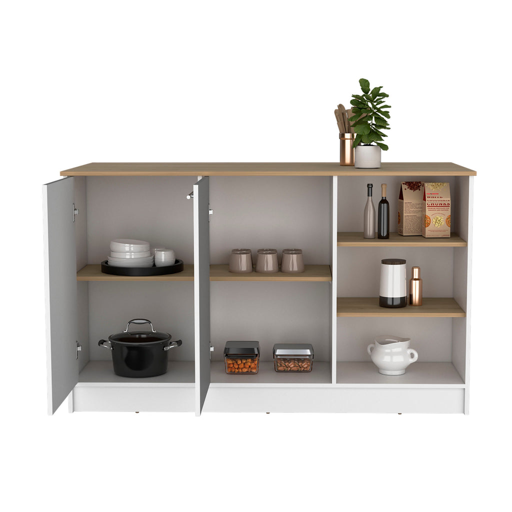 Ginger Kitchen Island with 3 Shelves and 2-Door Cabinets