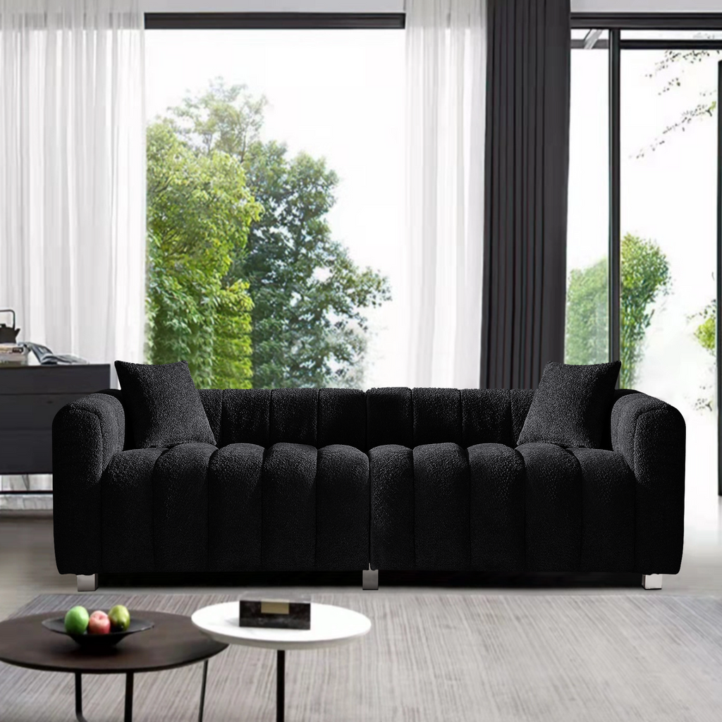 Sofa Modular Velvet Teddy Black 3 Seat Metal Legs 87 In 750 LB