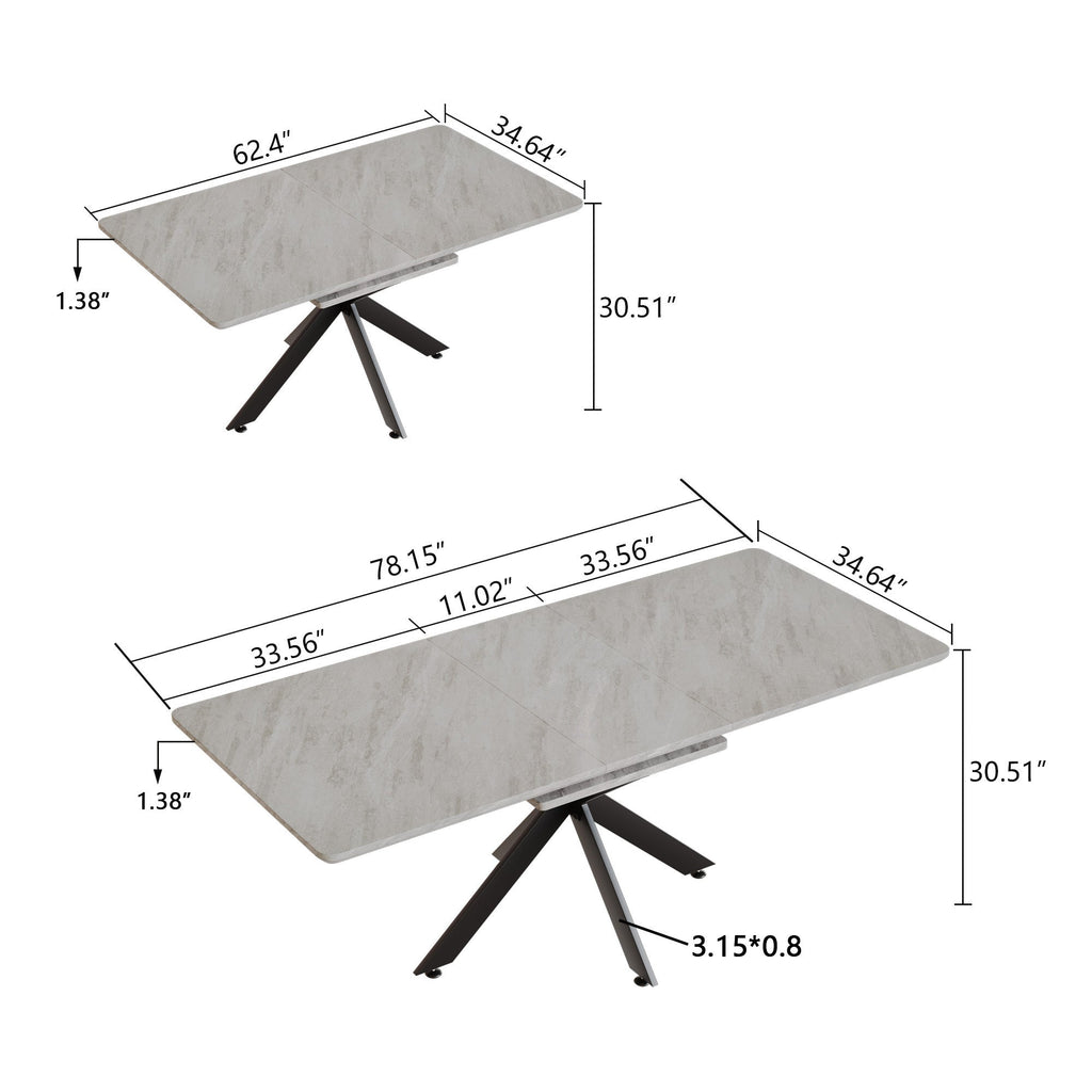 62.4' extendable 78.15' dining Table Set for 6-8 Person for Dining