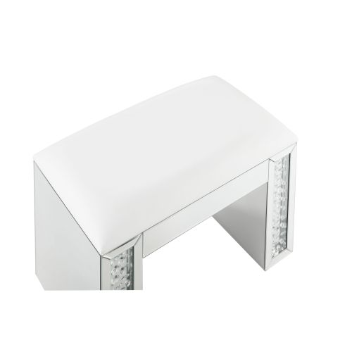 Vanity Stool - Ivory Synthetic Leather with Faux Crystal Inlay