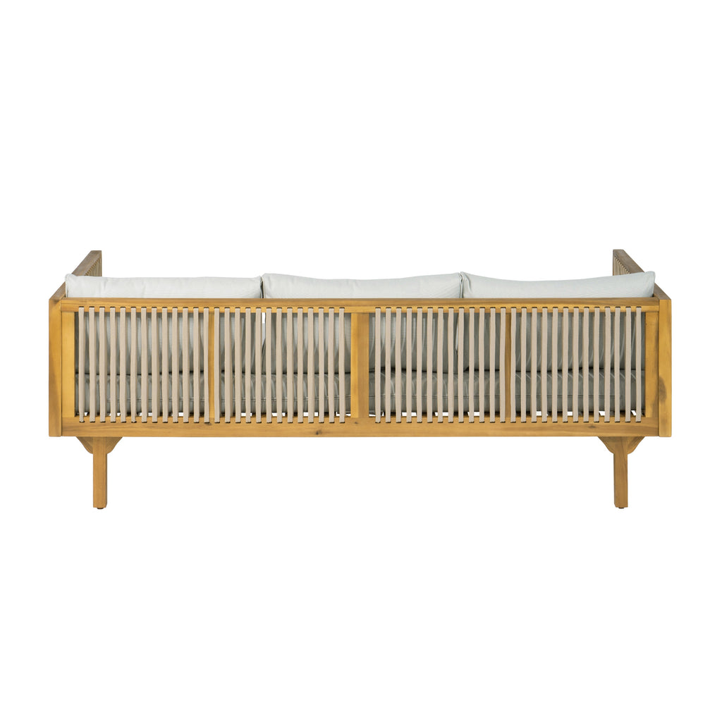 Outdoor Daybed Set Acacia Wood Rope 3 Seater Chaise Lounge